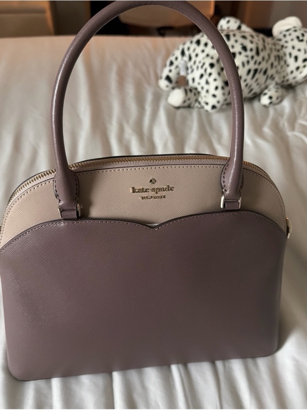 kate spade two-tone mauve and taupe dome satchel